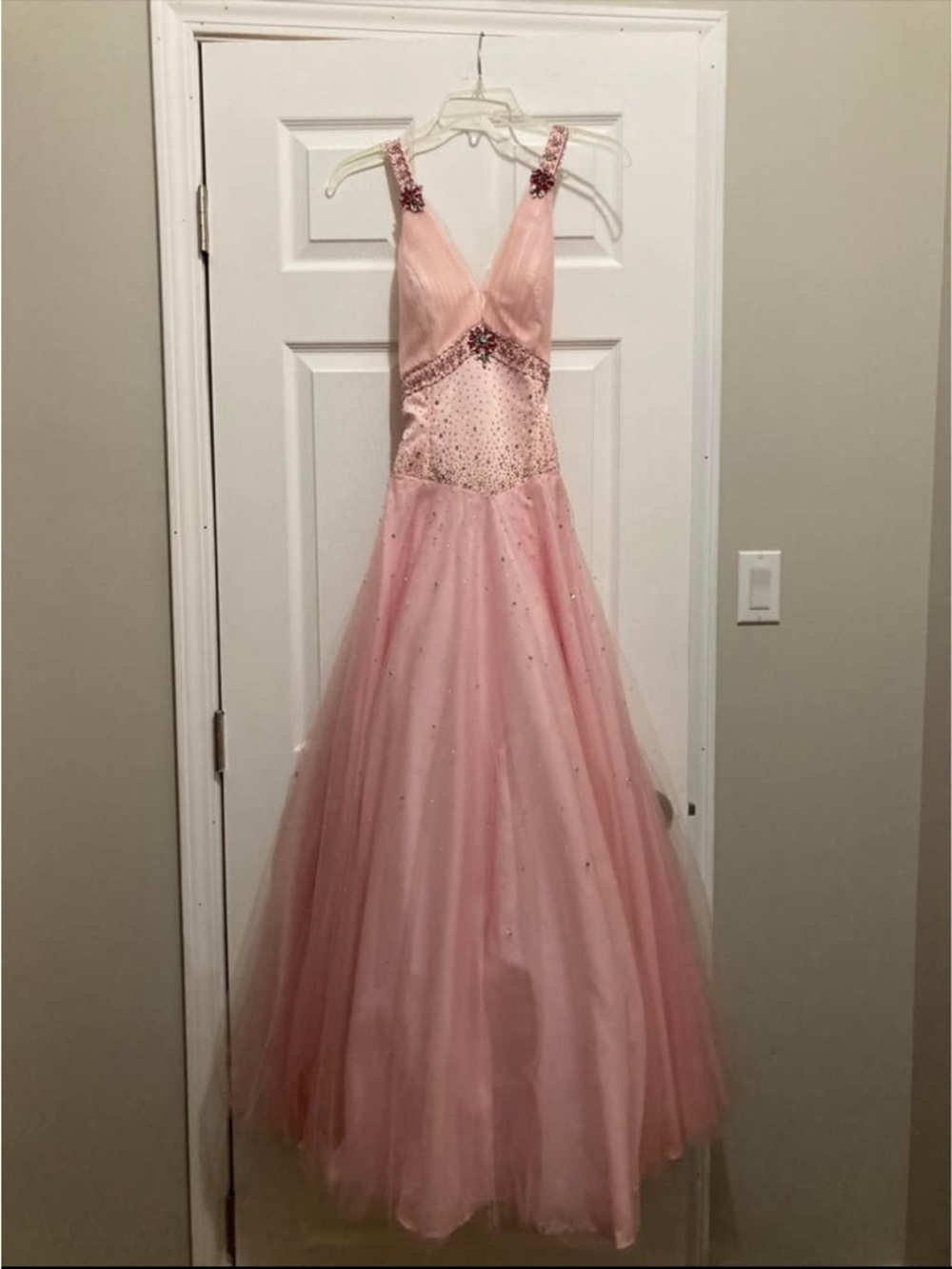 Pink Beaded Tulle Prom Gown